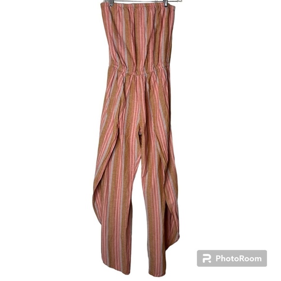 DREW Emerson Wide Split Leg Strapless Linen Blend Striped Romper Size Small - Picture 3 of 16